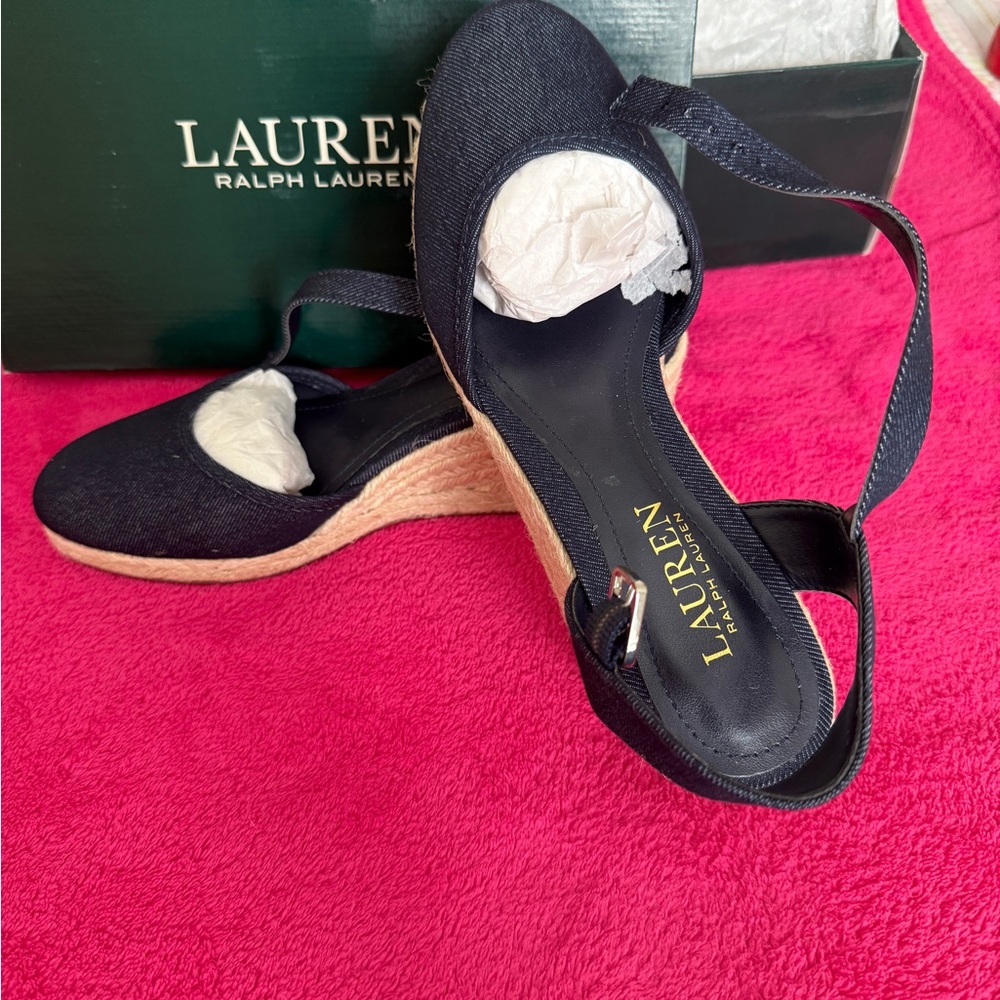 Lauren Ralph Lauren Navy Espadrille Wedge Sandals